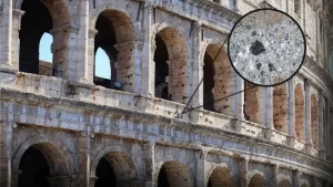 coliseu romano com imagem da composição do concreto romano