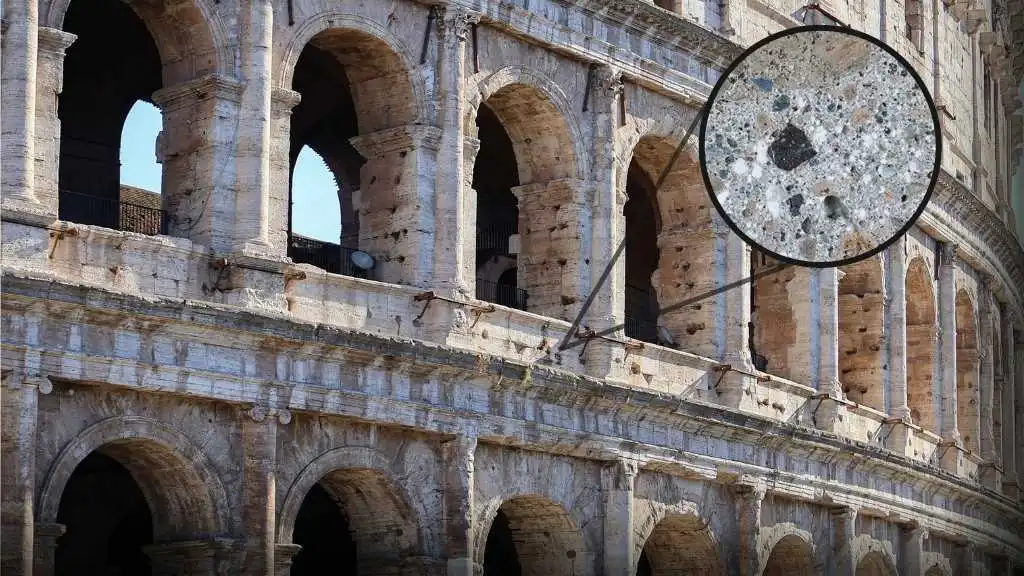 coliseu romano com imagem da composição do concreto romano