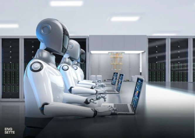 maquina representando inteligencia artificial fazendo o processamento de dados