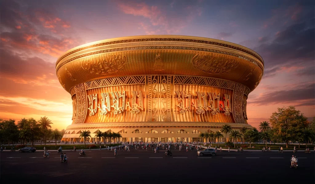 Estádio Trong Dong no Vietnã, projeto do maior estádio de futebol do mundo com capacidade para 135 mil pessoas.